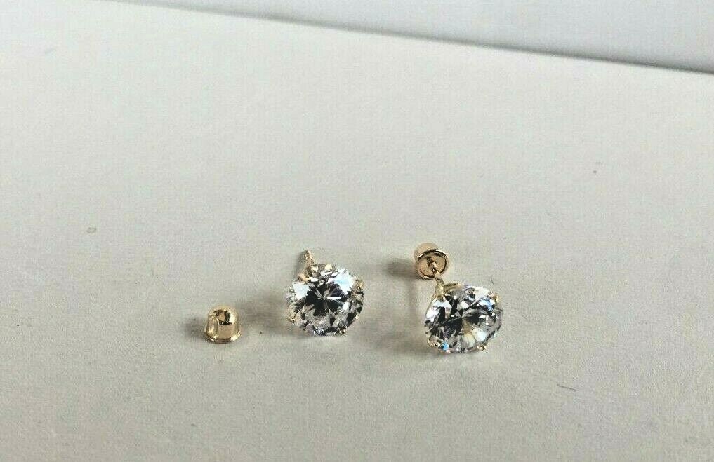 14K SOLID YELLOW GOLD STUD EARRINGS W/ 4 CARATS ROUND SIMULATED DIAMONDS