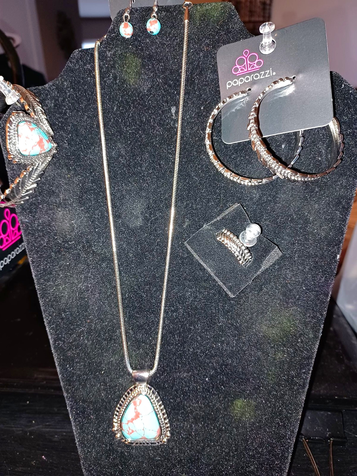 Paparazzi Silver Turquoise Jewelry Set Necklace Bracelet Earrings Ring Set 4pcs