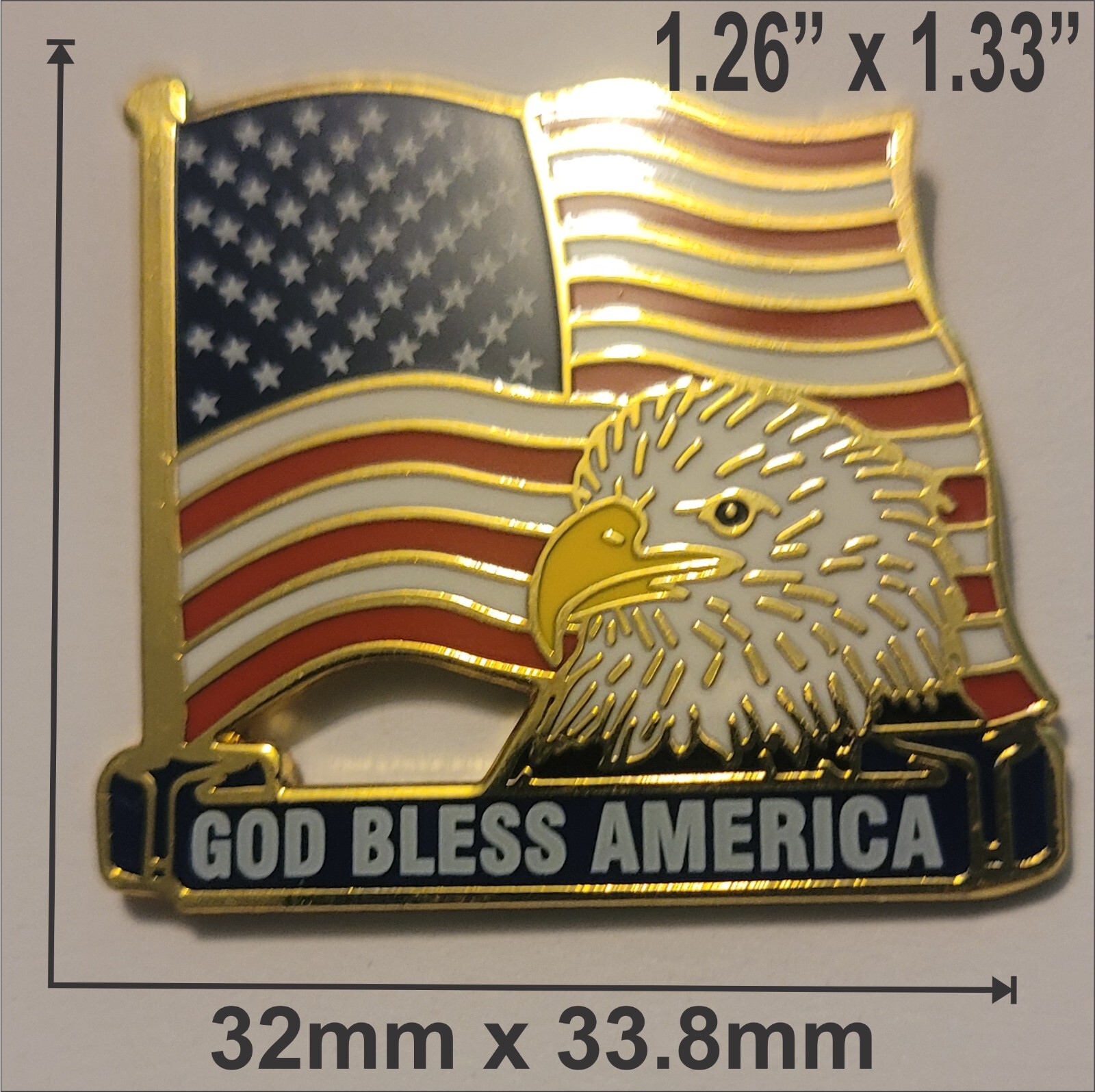 U.S. Flag with Eagle Pin American Flag Pin Enamel Clutch Lapel Pin Brooch Gold