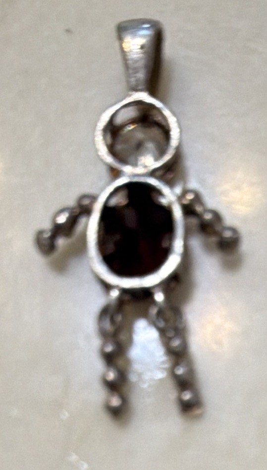Silver Tone Metal Charm Pendant Dangle, 2-Stone Bezel, Clear Round & Dark Oval