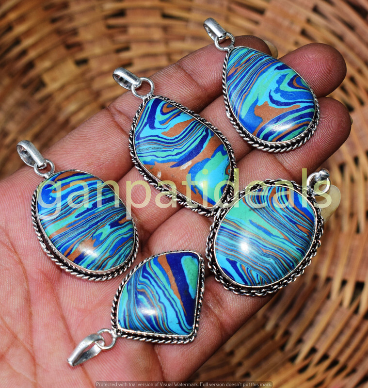 Rainbow Calsilica Gemstone Ethnic Handmade 5pcs Fashion Pendant Lot Jewelry