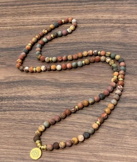 Vintage Red Creek Jasper Stone Bracelet Necklace 108 Beads Mala Jewelry Gifts