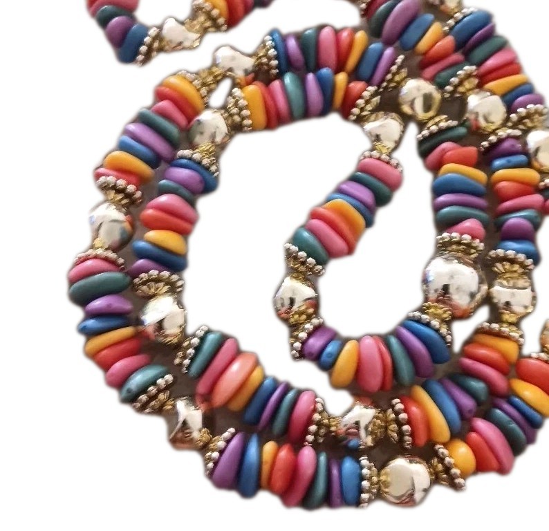 Bright multicolor Beaded Necklace Long No Clasp Pull On