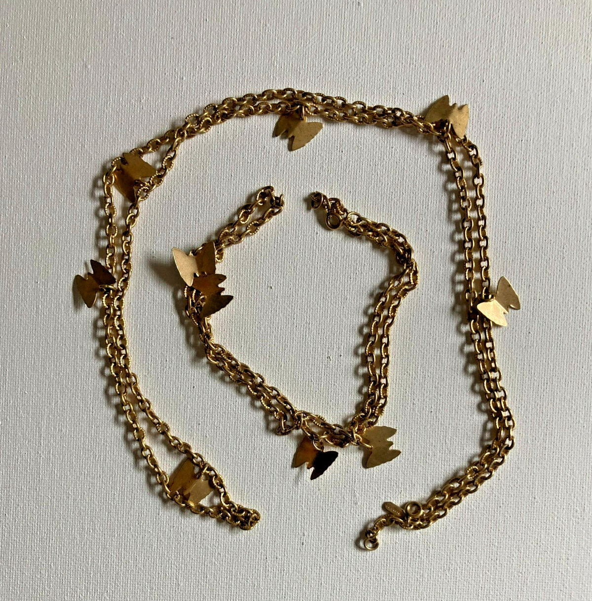 gold Tone Butterfly Necklaces Vintage Sarah Coventry 20″ and 32″ or combined 52″