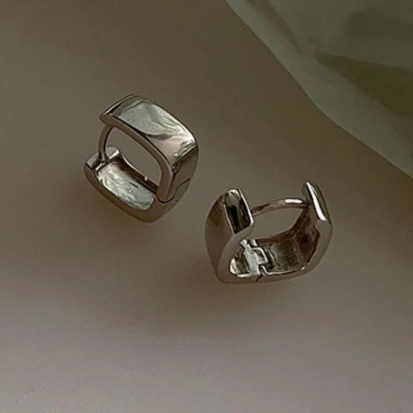 925 Sterling Silver Smooth Square Hoop Earrings Minimal Modern Women Jewelry