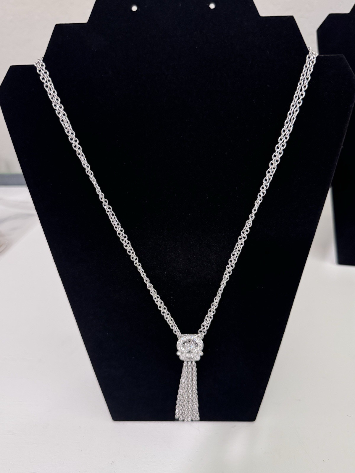 Touchstone crystal by Swarovski sliver Tassel Necklace