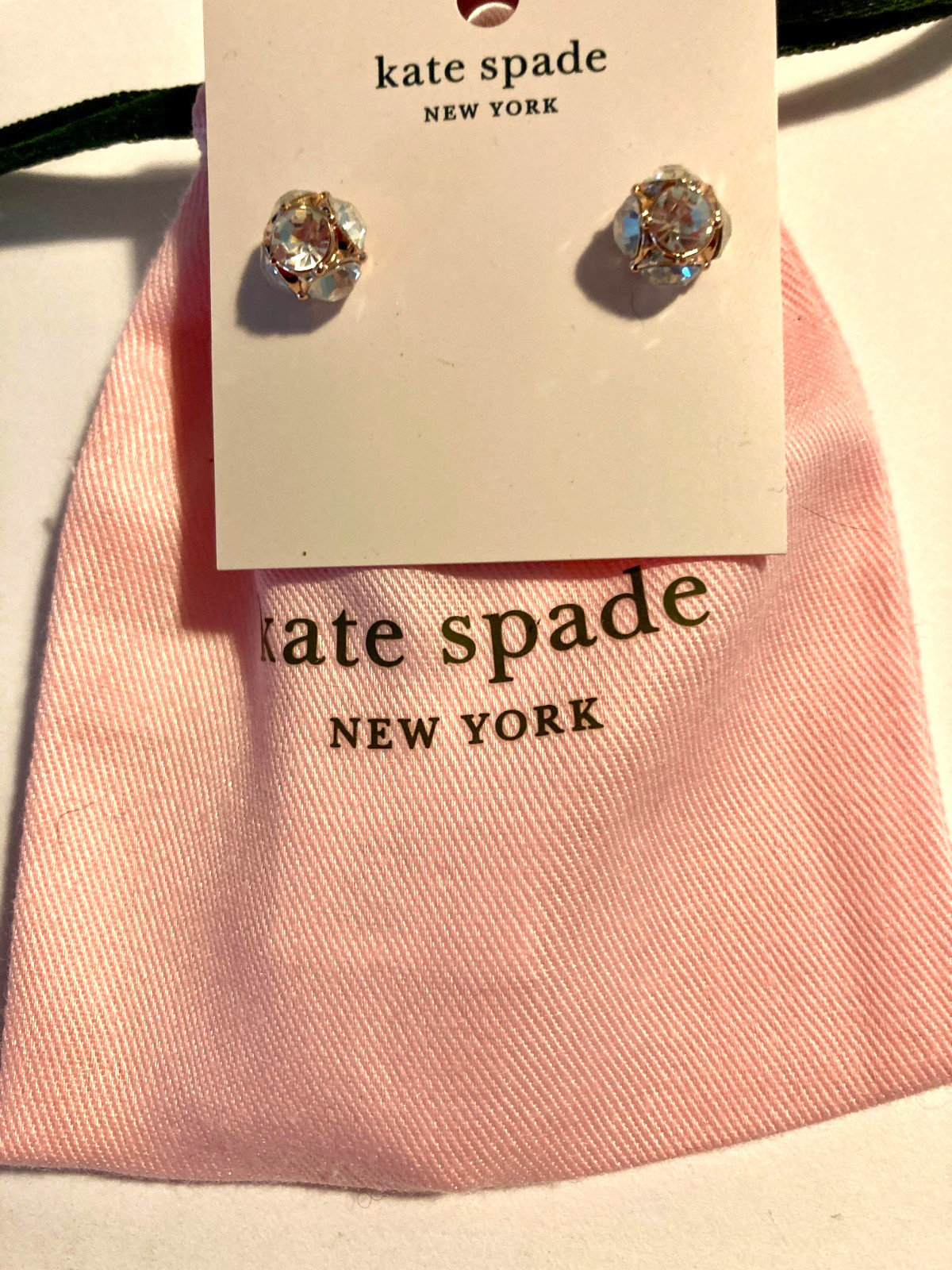 Kate Spade Gold Tone Crystal Lady Marmalade Stud Earrings With Pink Bag