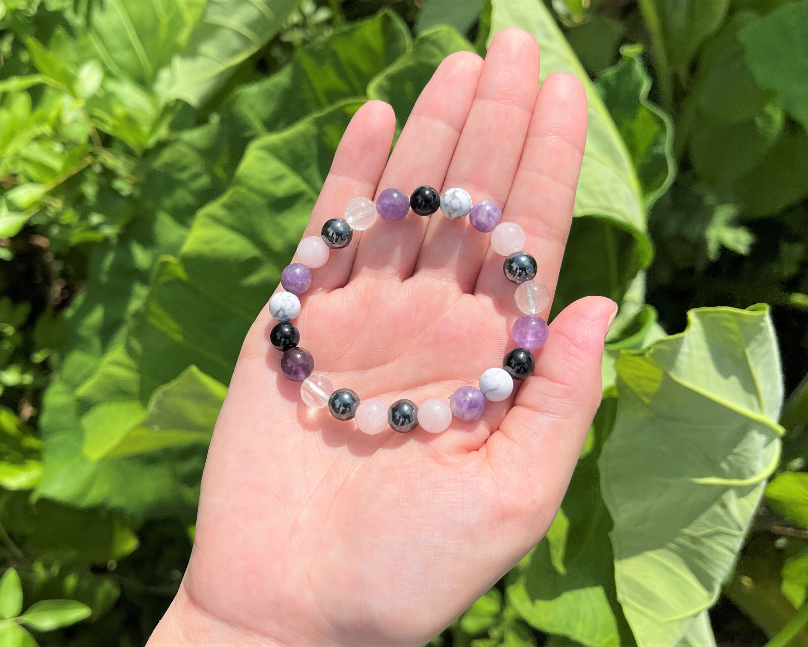 Stress Relief Bracelet: 8 mm Crystal Beads (Amethyst, Rose Quartz, Lepidolite)