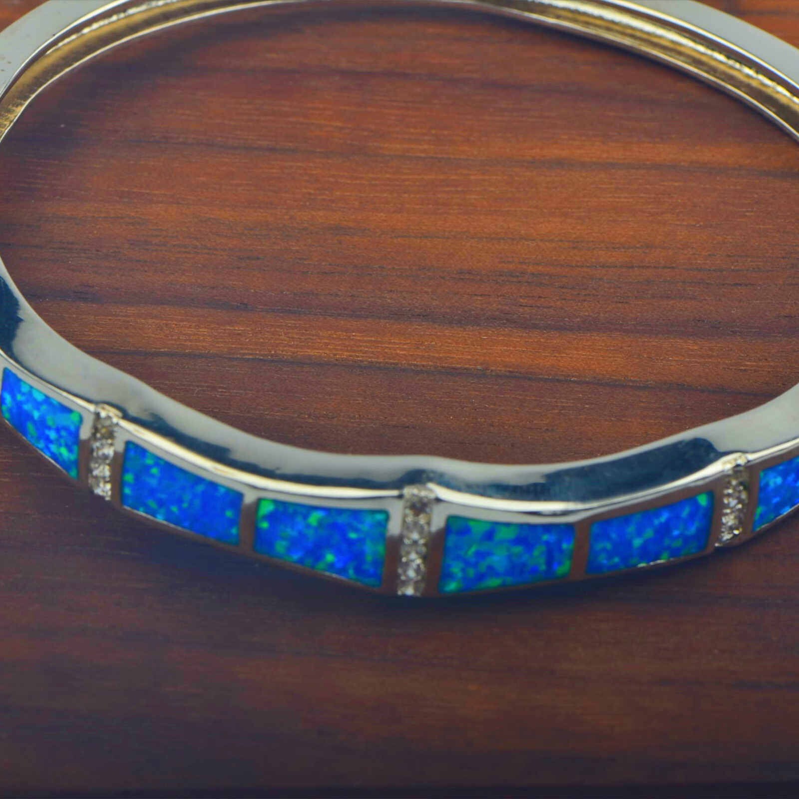 Hawaii Blue Opal Bar Cuff Bangles 925 Sterling Sliver Jewelry For Women Girls