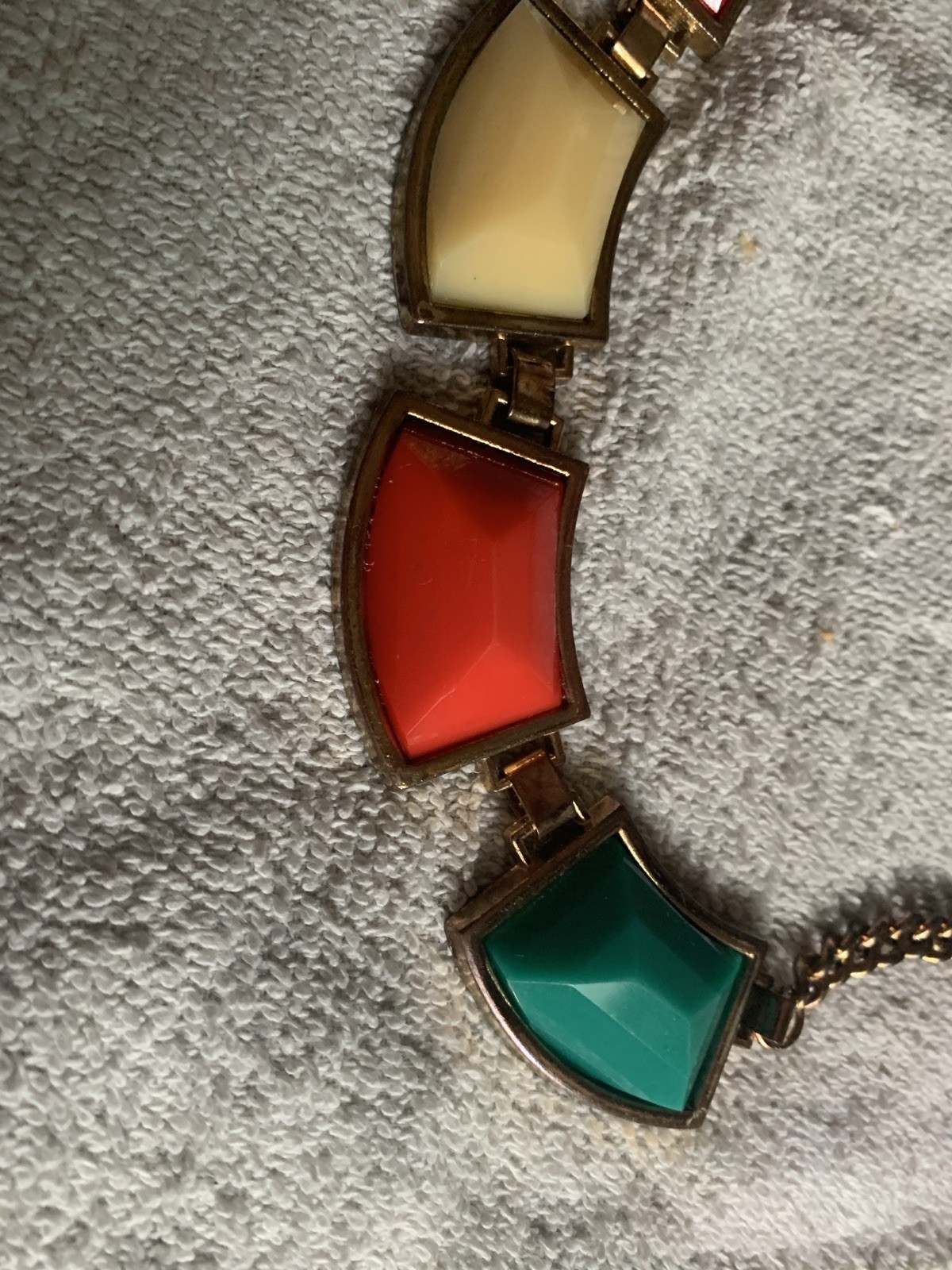 Multicolor Geometric Panel Statement Necklace Gold-Tone Cable Chain Adjustable