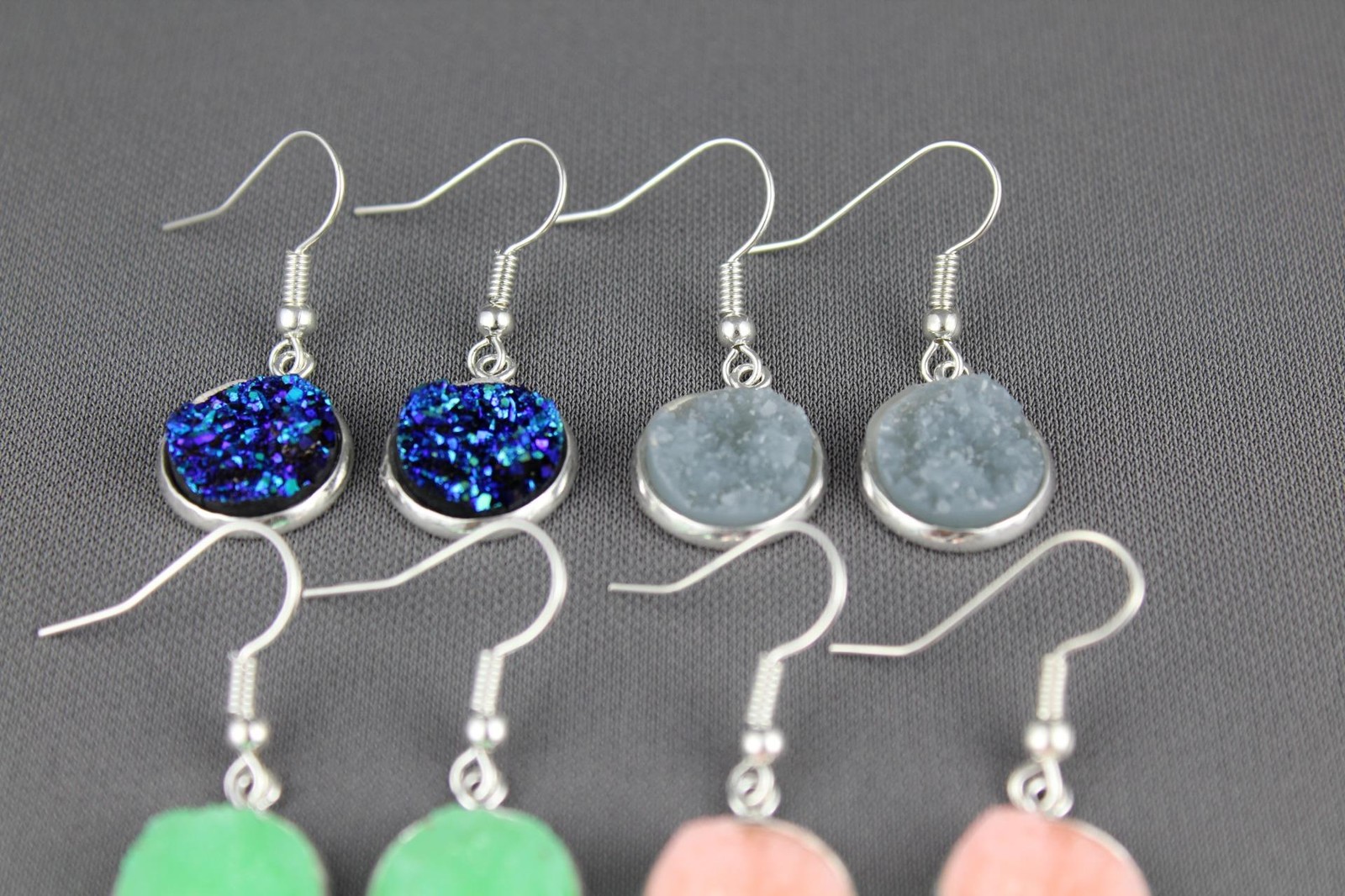 sparkly dangle earrings small silver faux druzy pendant 1.25 inches long drusy