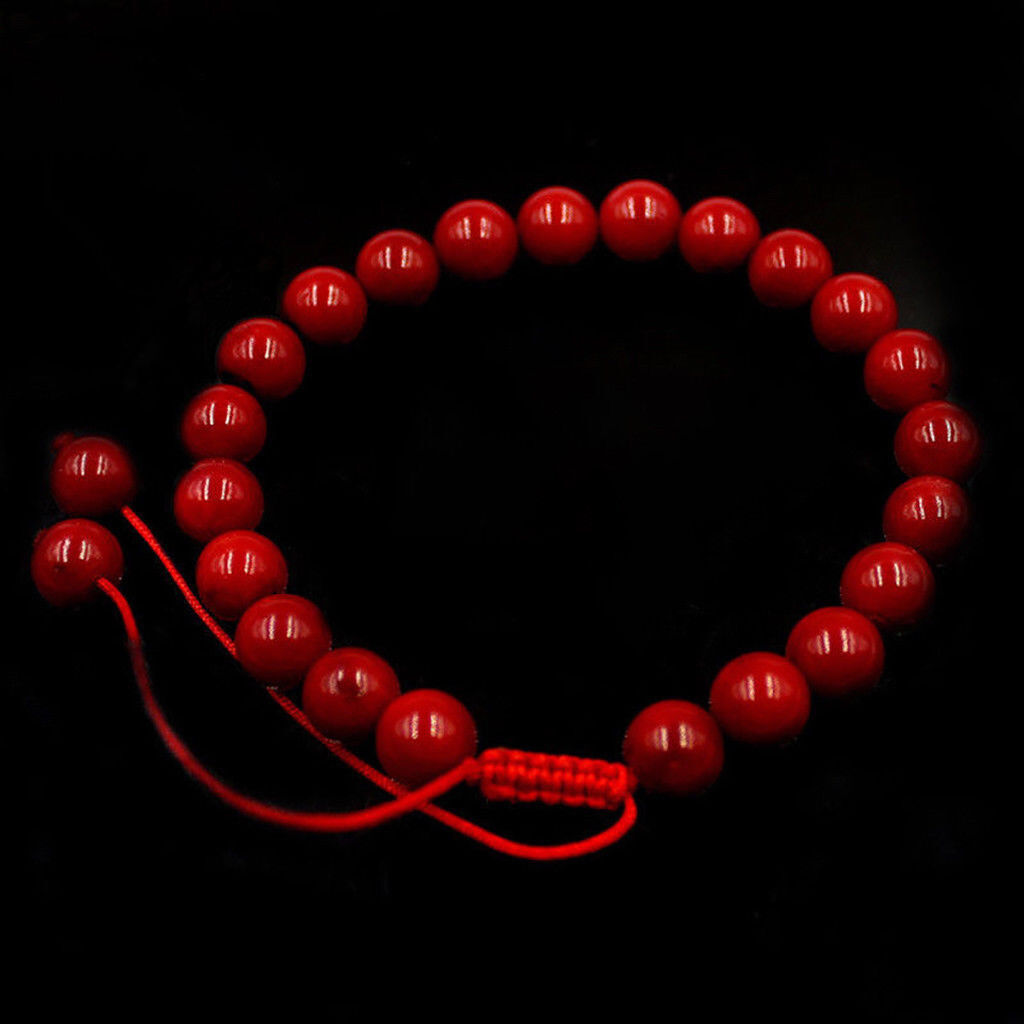 Handmade 6/8/10mm Natural Red Coral Round Beads Braid Adjustable Bracelets 7.5″