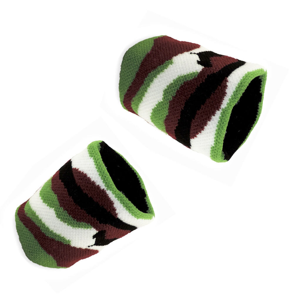 Two (2) Camouflage Camo Stretchy Wristbands Army Hunting Woodland Sweatband