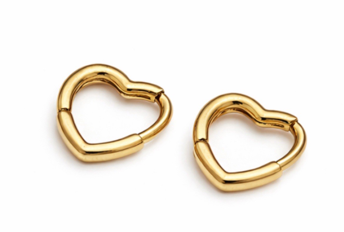 Gold Plated Heart Huggie Hoop Earrings Small 10mm Hinged Clicker Minimalist Gift