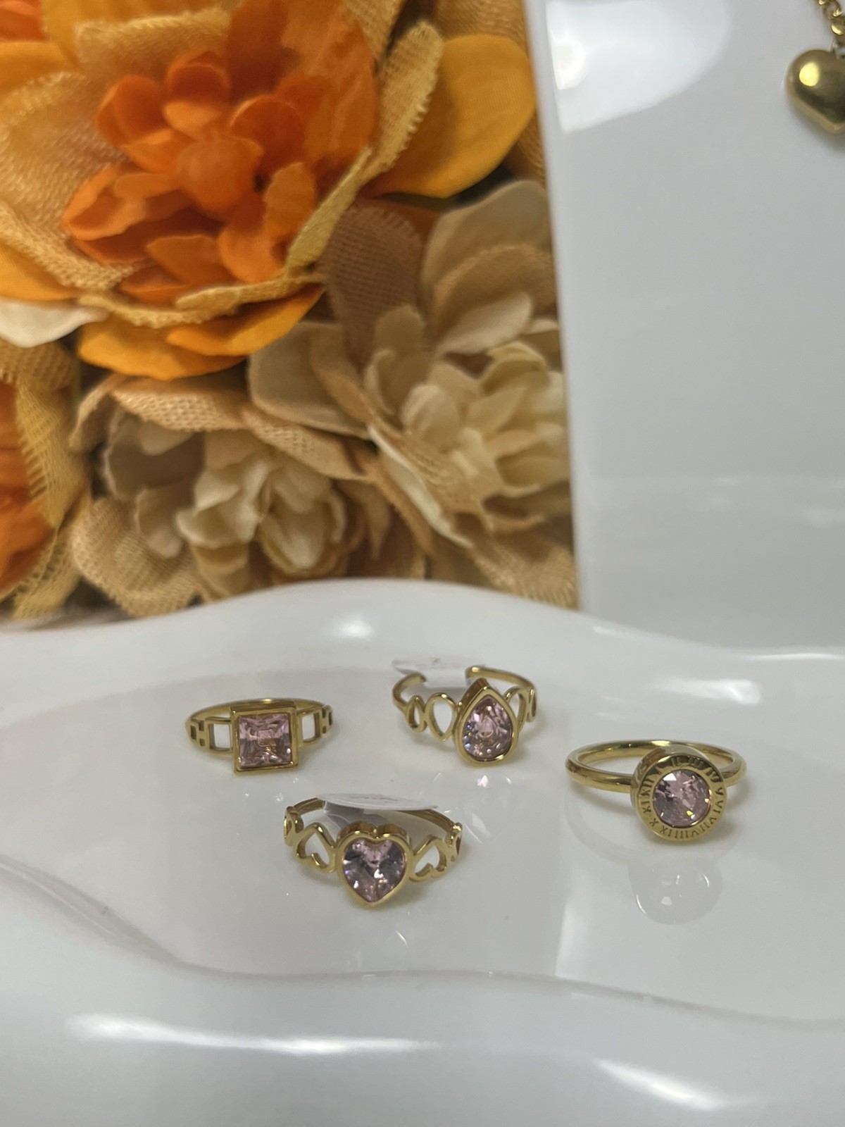 Heart Ring For Women With Zircon Stone Gold Stainless Steel Geometric Ring