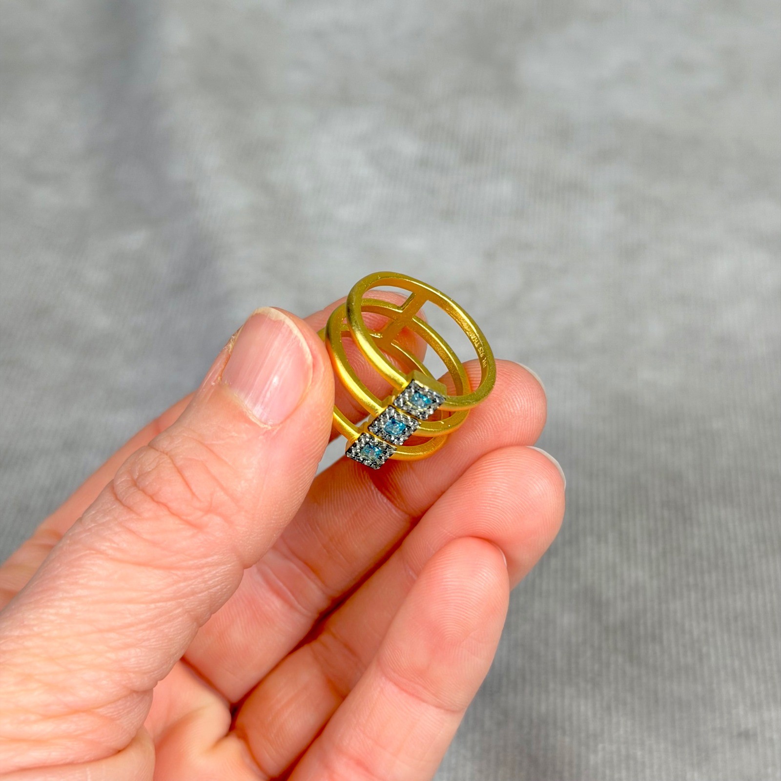 Freida Rothman Blue Pave Multi Wide Band Ring 14K over Sterling Size 7.25