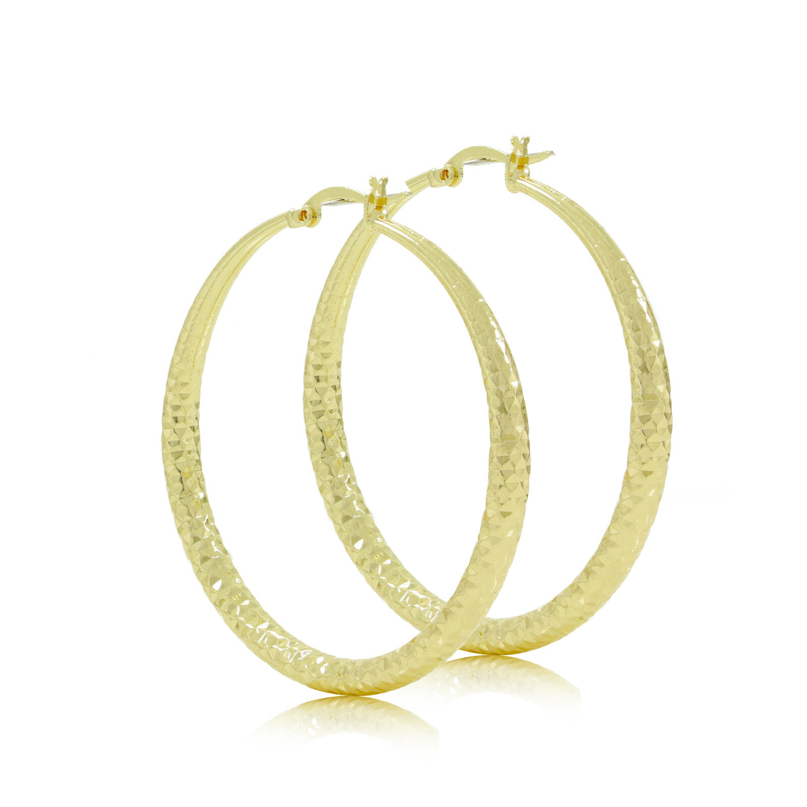 Women 4mm 14K Gold Filled Diamond Cut Medium Large Round Hoop Earrings 50mm 60mm