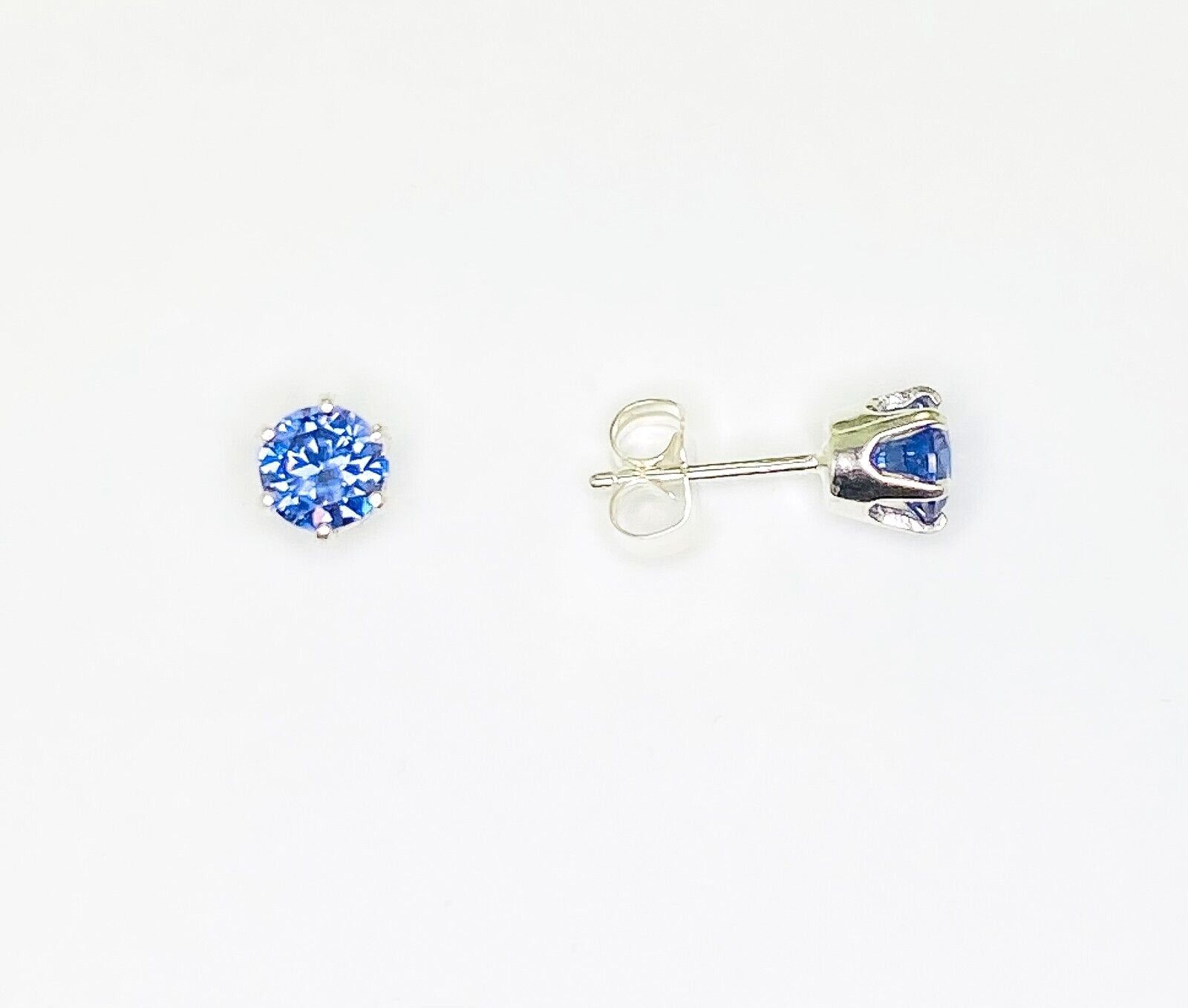 5 mm Round Blue Cubic Zirconia Sterling Silver Six Prong Stud Post Earrings