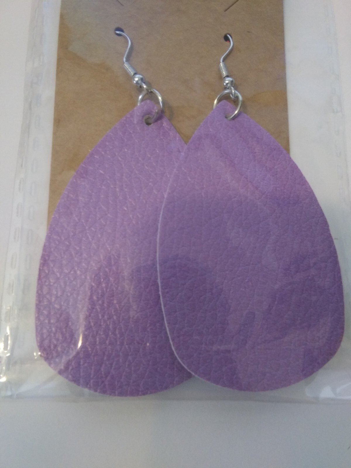 SPRING BIGHT LAVENDER COLOR PU LEATHER DOUBLE SIDED FISHHOOK STYLE EARRINGS