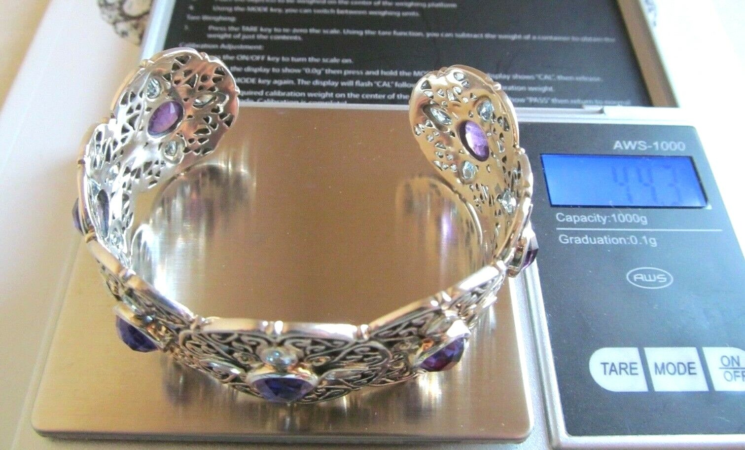 SAMUEL B. STERLING & 18 KT AMETHYST & BLUE TOPAZ GEMSTONE BRACELET $1200.+