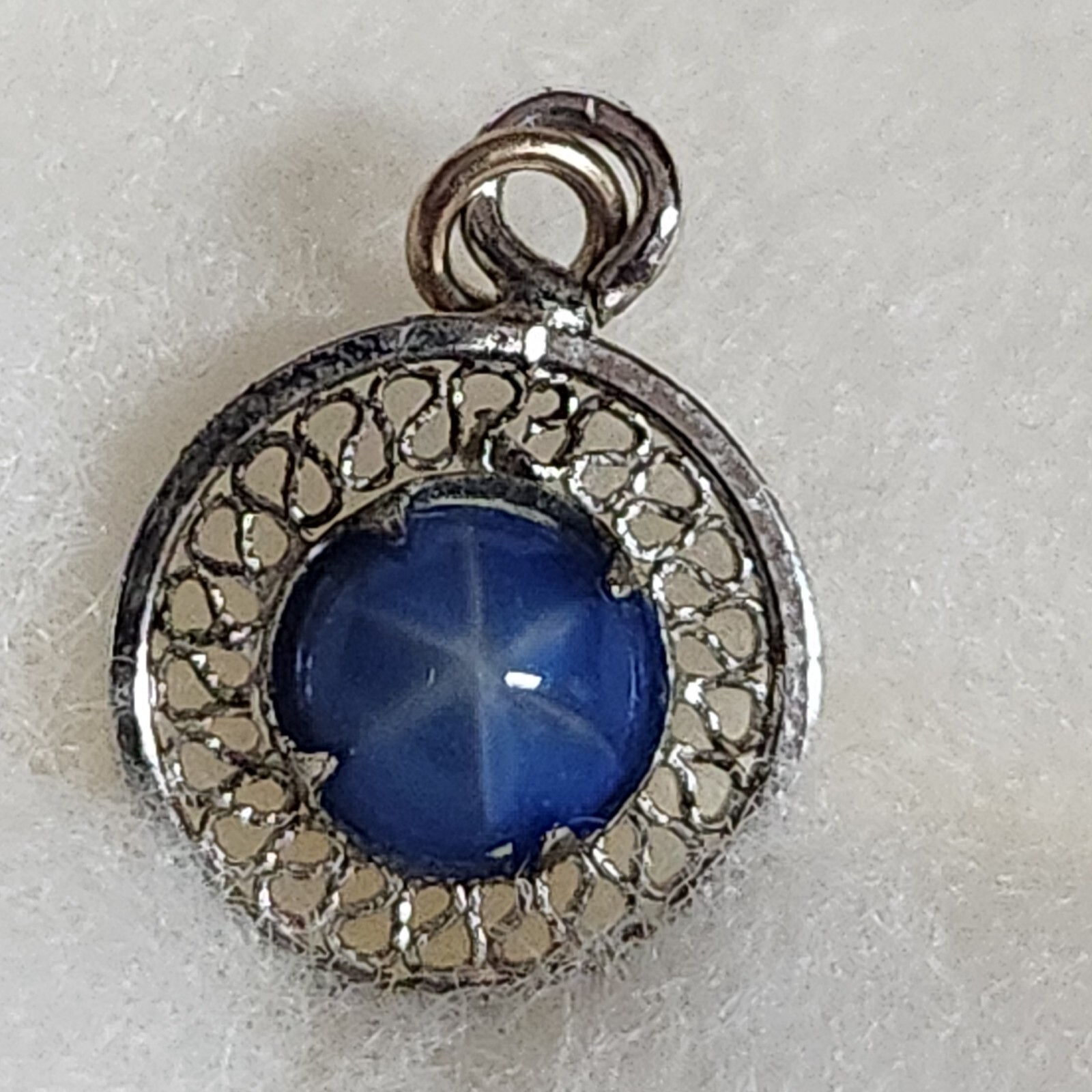 Linde Star Pendant or Charm Tiny 3/8 inch Silver Tone & Blue White Star Marked