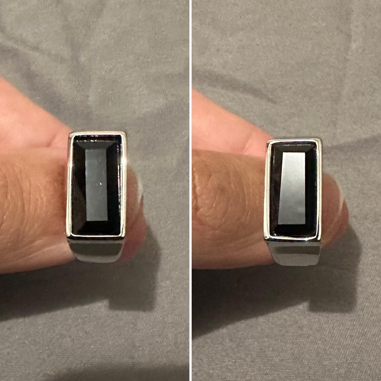 Silver Onyx Rectangle Signet Ring Stainless Steel Pinky Ring