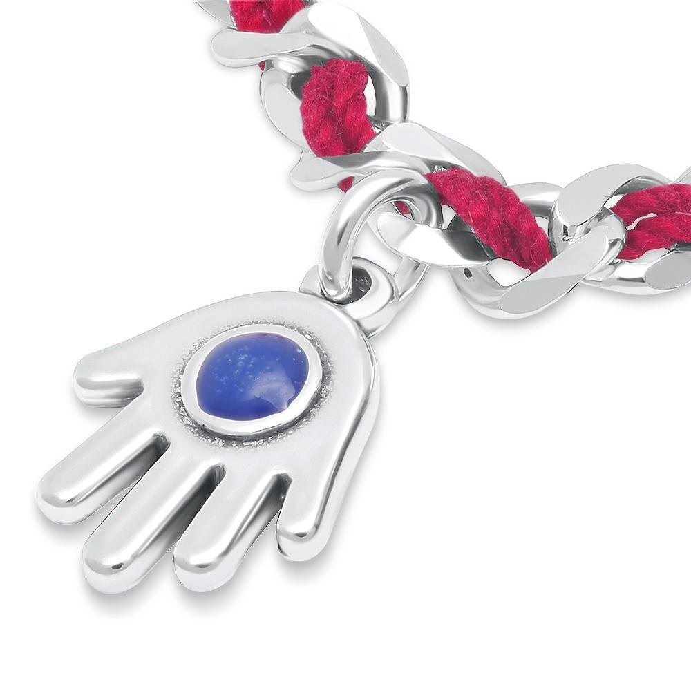 Red String Hamsa Bracelet Blue Evil Eye 925 Sterling Silver 7″
