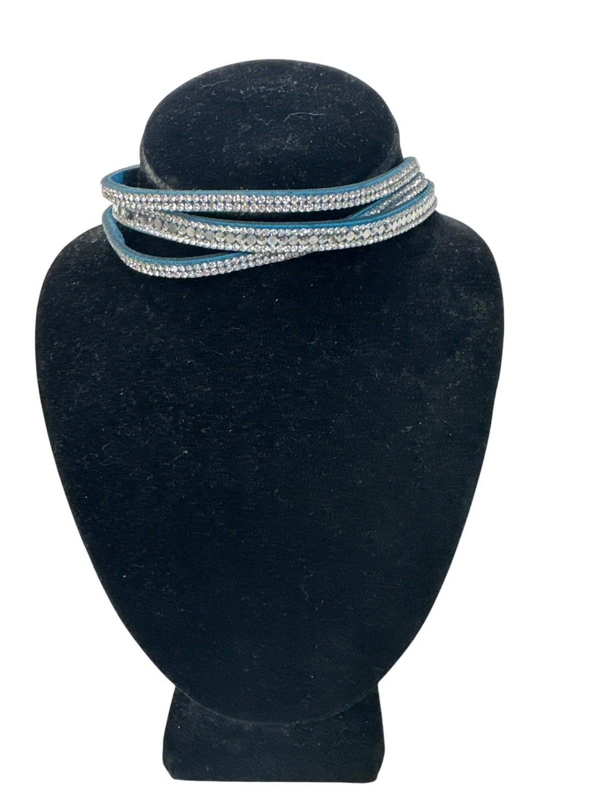 Blue Choker Necklace Rhinestones & Snap Closure Adjustable Goth Sparkly