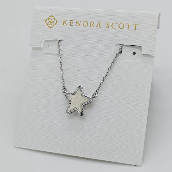 New Kendra Scott Jae Star Silver Pendant Necklace In Iridescent White Drusy