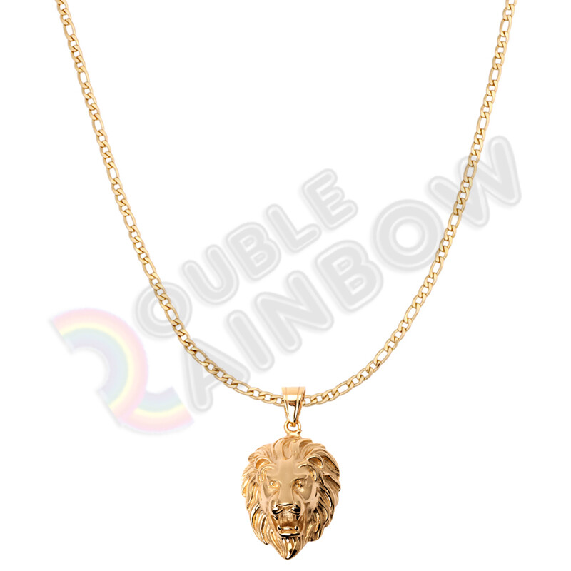 18-36″Men Stainless Steel Lion Head Necklace Figaro Pendant 3/4/5/6mm Chain*P52