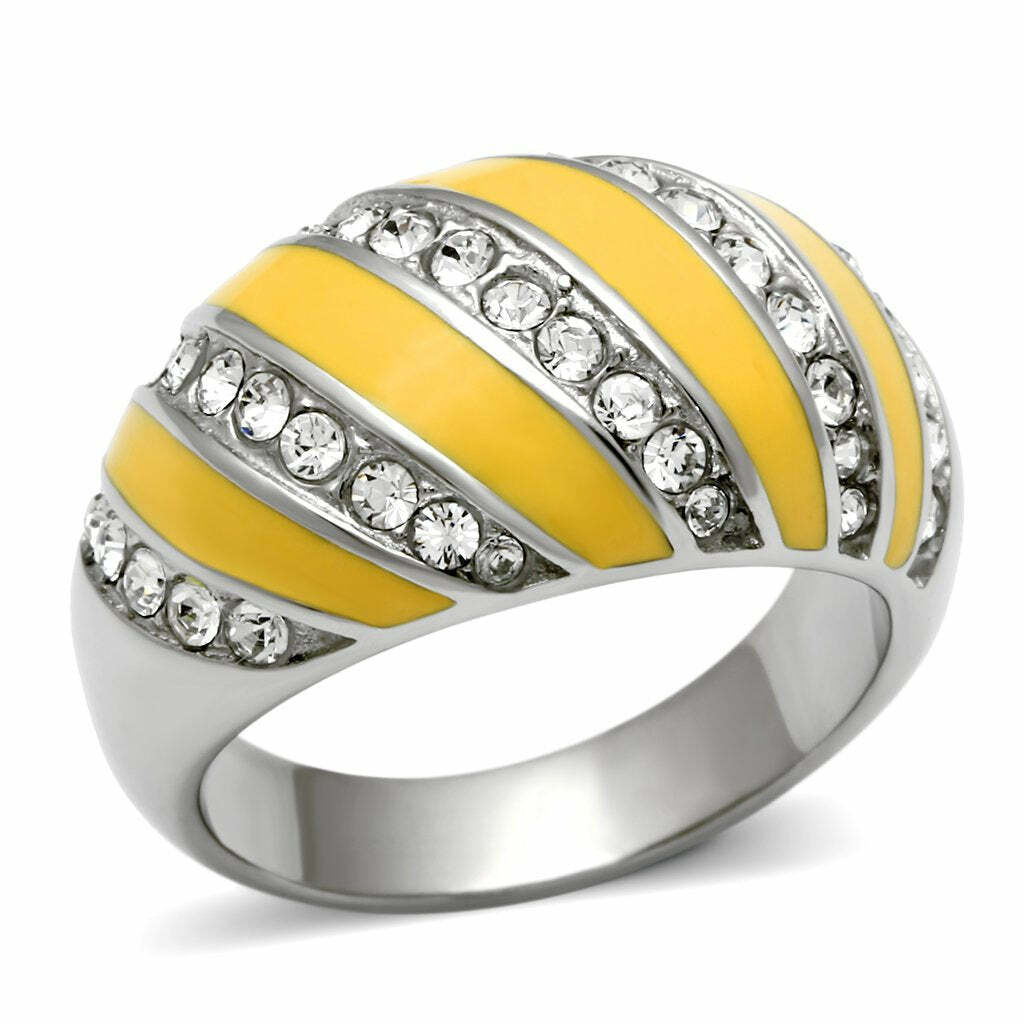 TK506 – High polished (no plating) Stainless Steel Ring with Top Grade Crystal