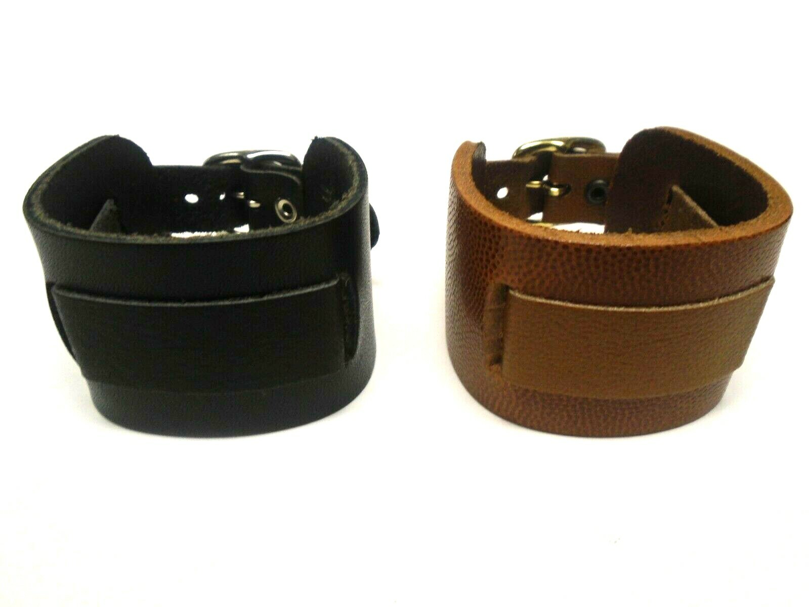 Manzoor Hand Made Full Grain Leather Wide Wrist Watch Band Cuff Bracelet Punk
