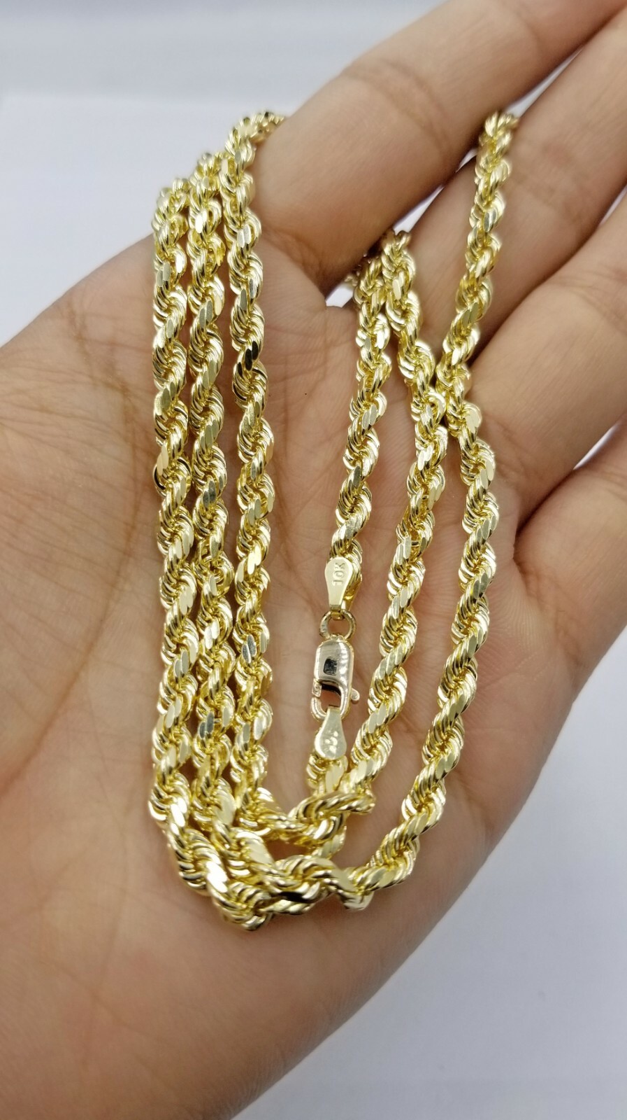 SOLID 10k Gold Rope Chain 5mm 20″ Diamond Cut Men Women