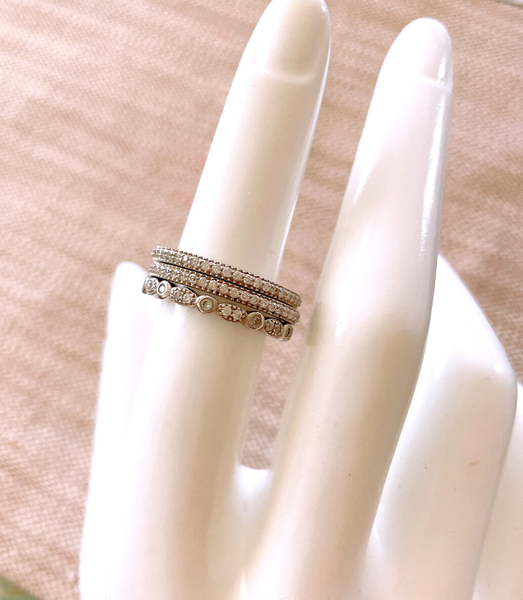 Sterling Forever Sterling Silver 3-Row CZ Band Ring, Silvertone, Size 6,$110