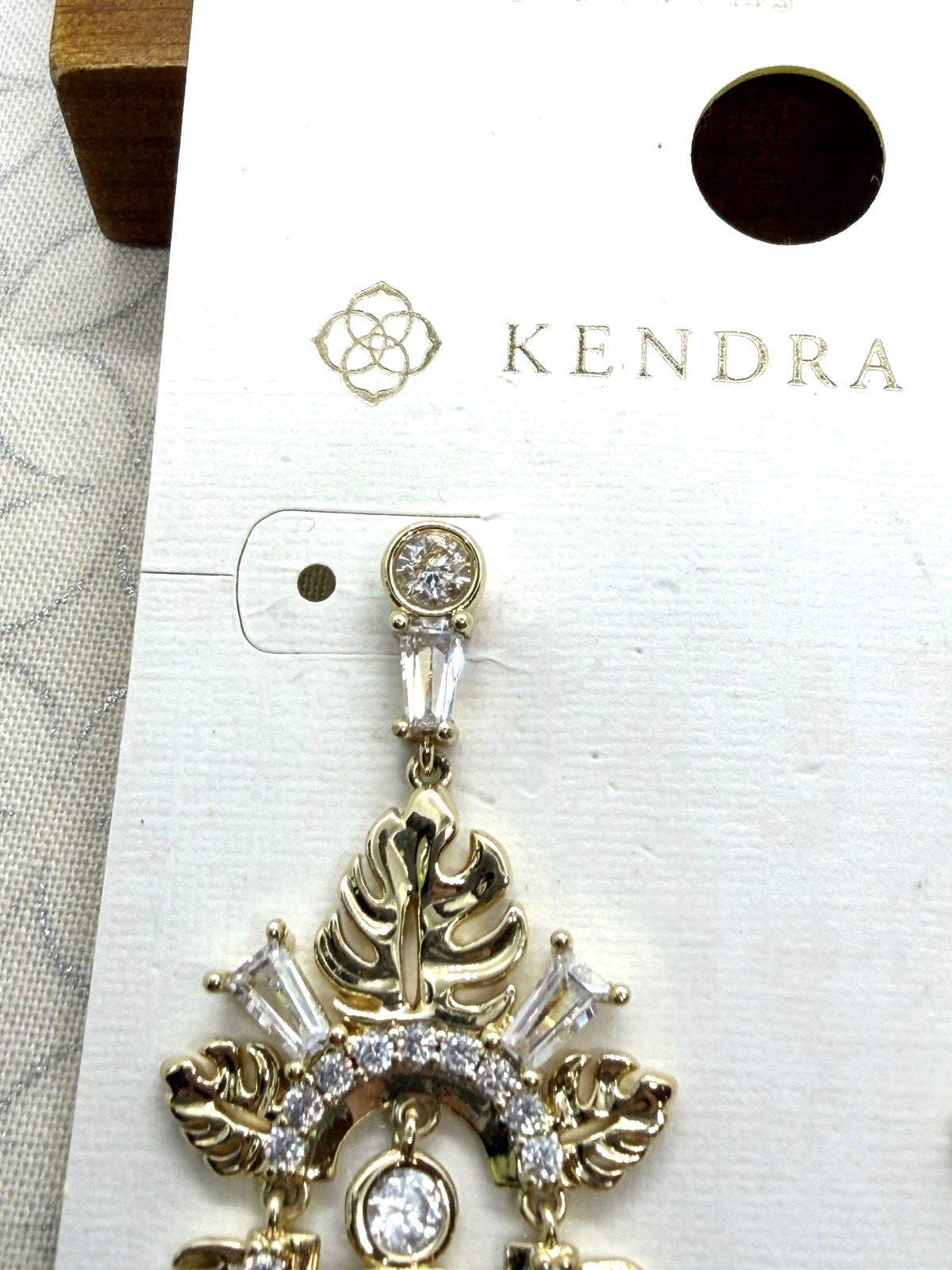 Target Kendra Scott Leigh Monstera Leaf Statement Earrings Gold Tone Crystals (B