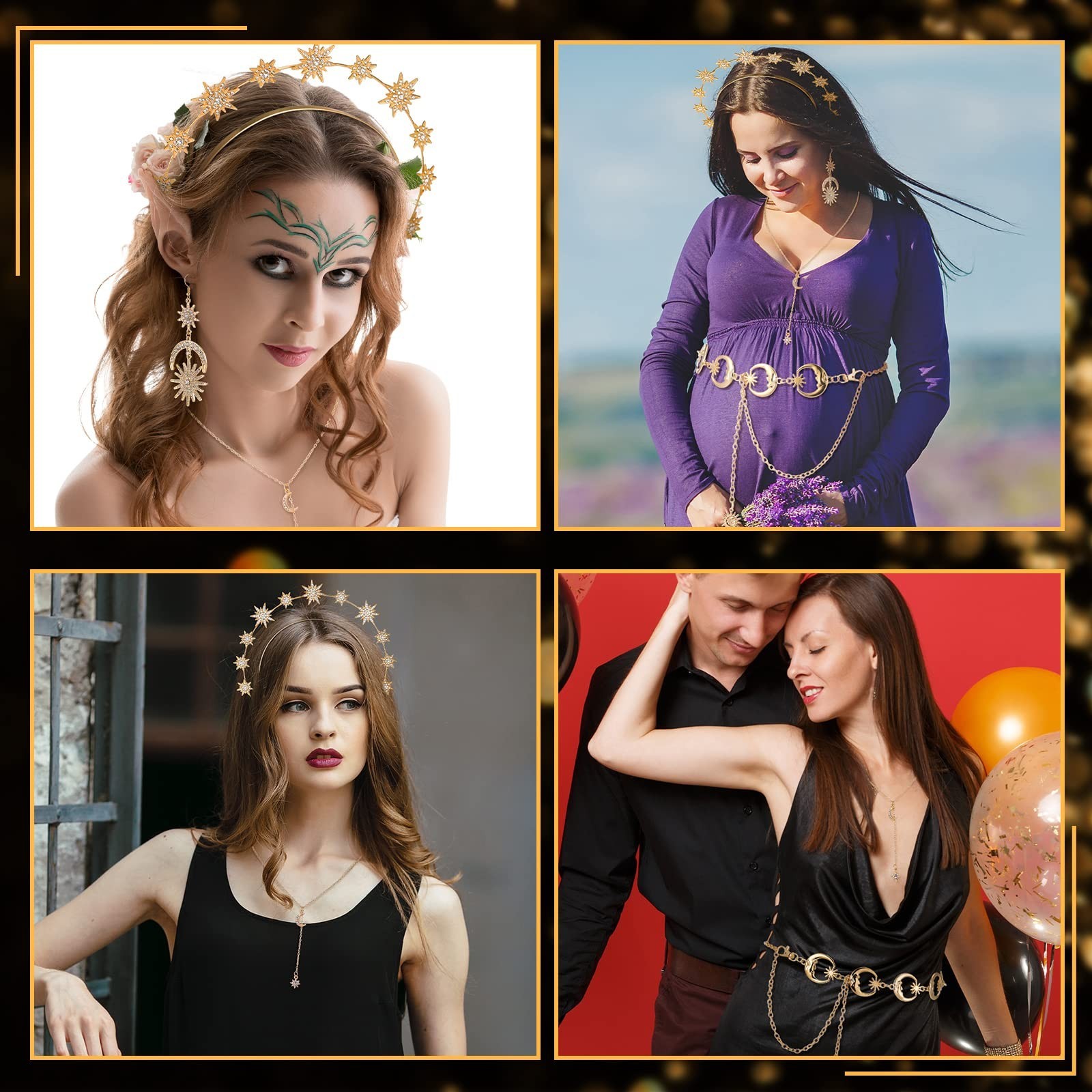 6 Pcs Celestial Jewelry Set – Crown, Moon, Star Headband, Earrings, Tiara for We