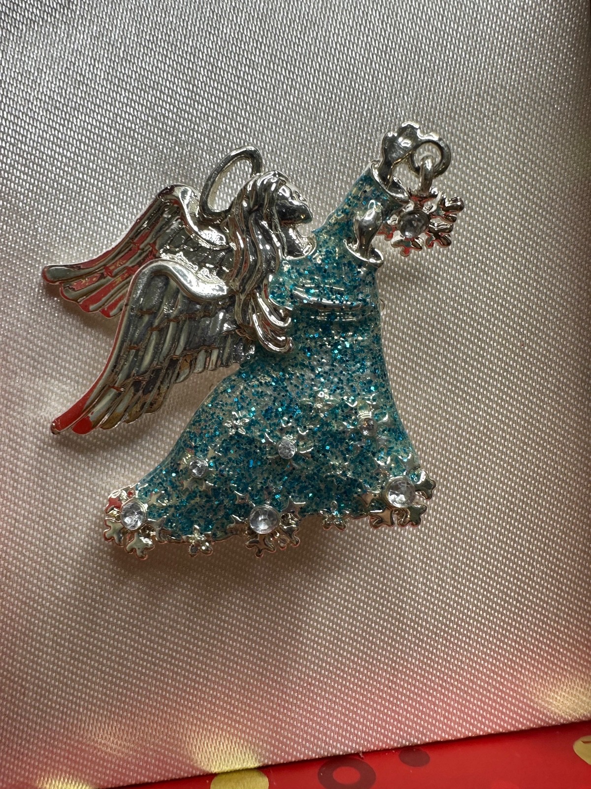 Christopher Radko Brooch Pin Blue Silver Glitter Boxed Shiny Brite New in Box