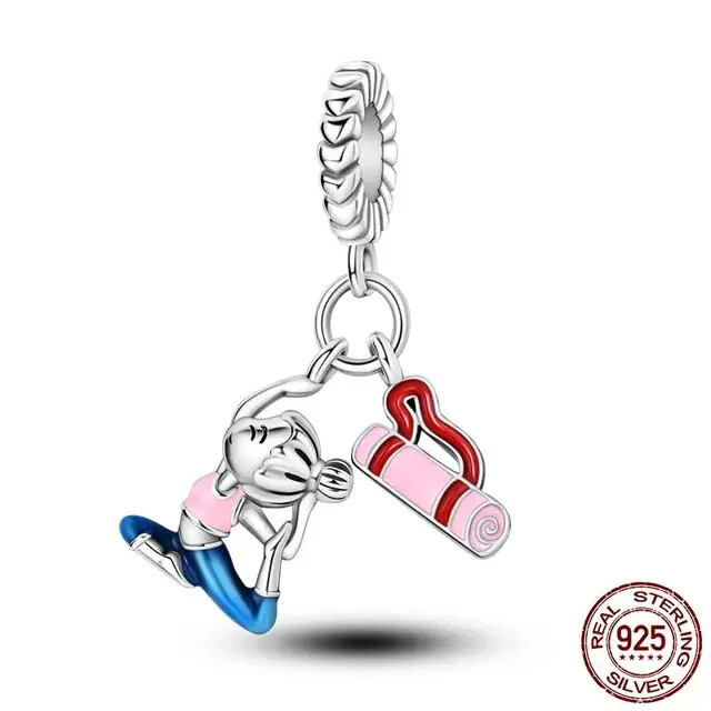 FITNESS YOGA INSTRUCTOR & MAT MEDITATION EXERCISE STERLING SILVER BRACELET CHARM