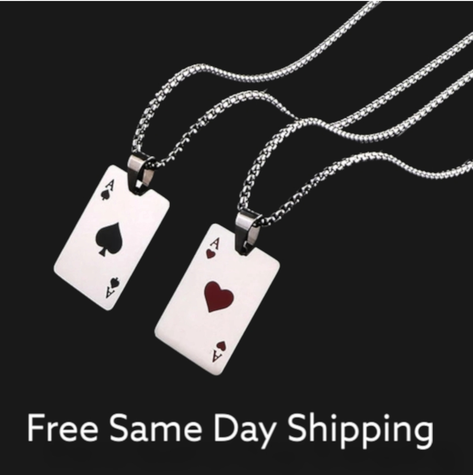 Stainless Steel Lucky Spades Heart Ace Poker Necklace Unisex Hip Hop Box Chain