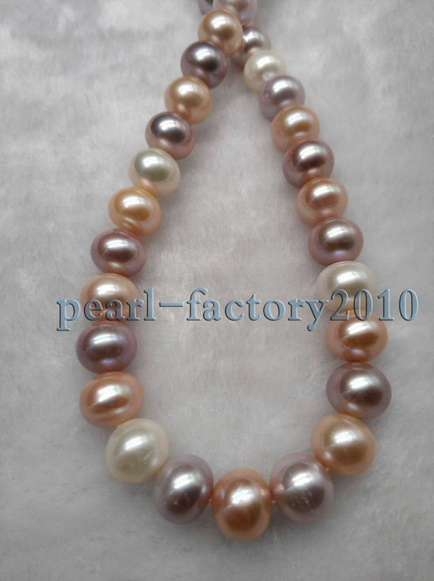 AAAA 10-11mm south sea pink purple white multicolor pearl necklace 18″ PURE 14K