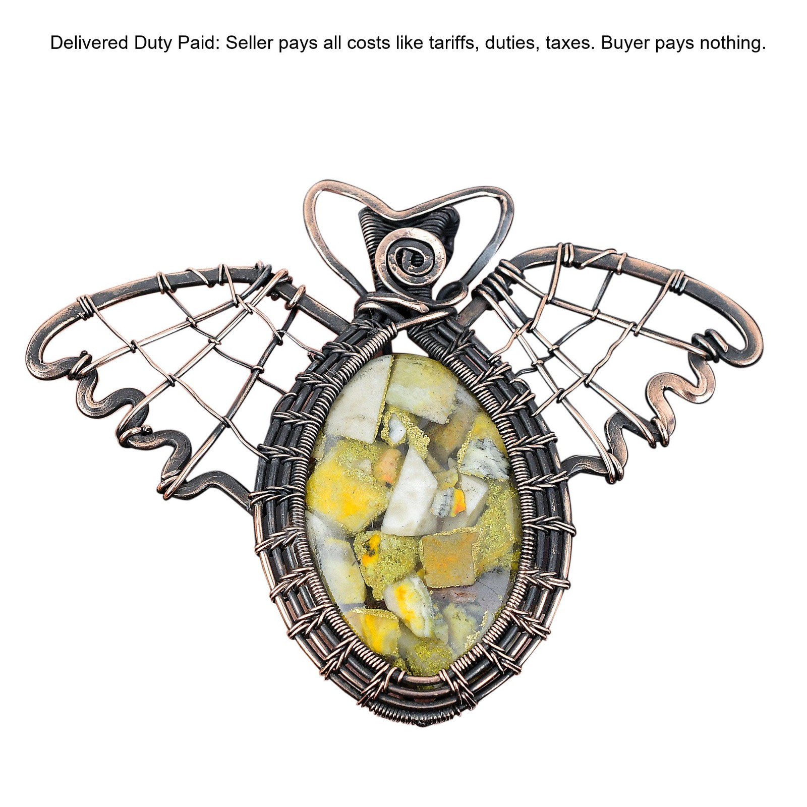 New Year Sale Copper Bumble Bee Jasper Stone Copper Butterfly Pendant Jewelry