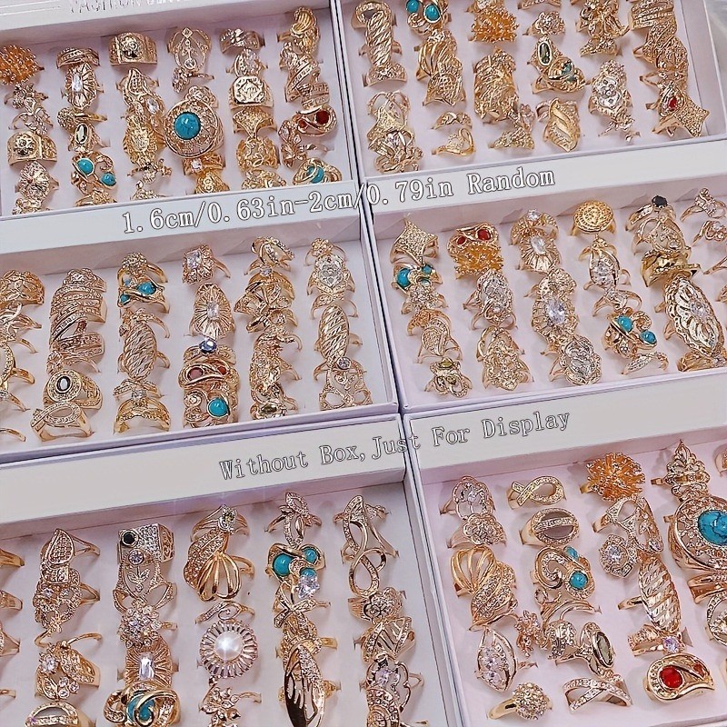 Wholesale 36pcs Rings Mixed Bulk Finger Rings Gemstones Crystal Jewelry Lot Boho