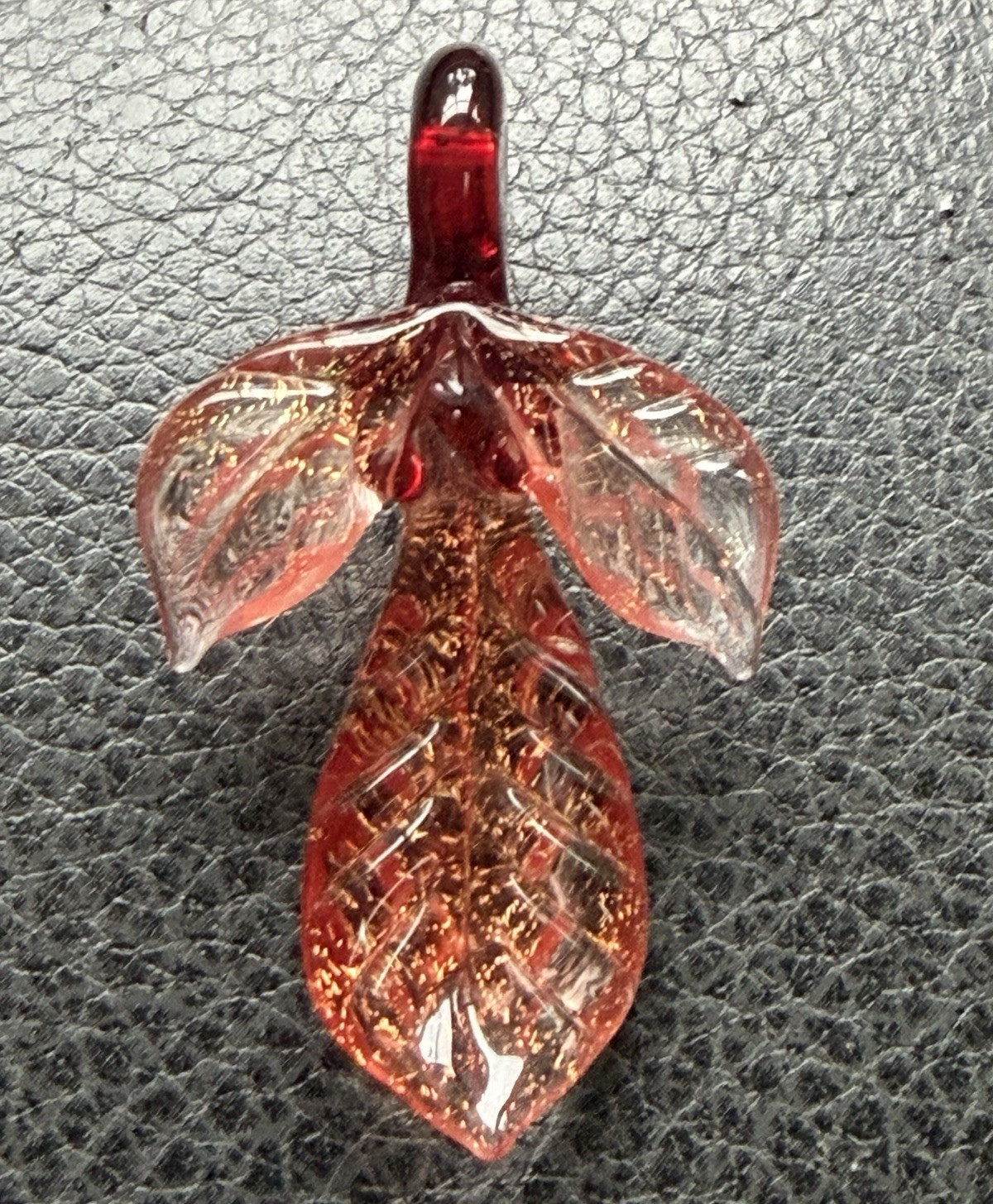 Mr. Gray Dichroic Glass Leaf Pendant (Red)