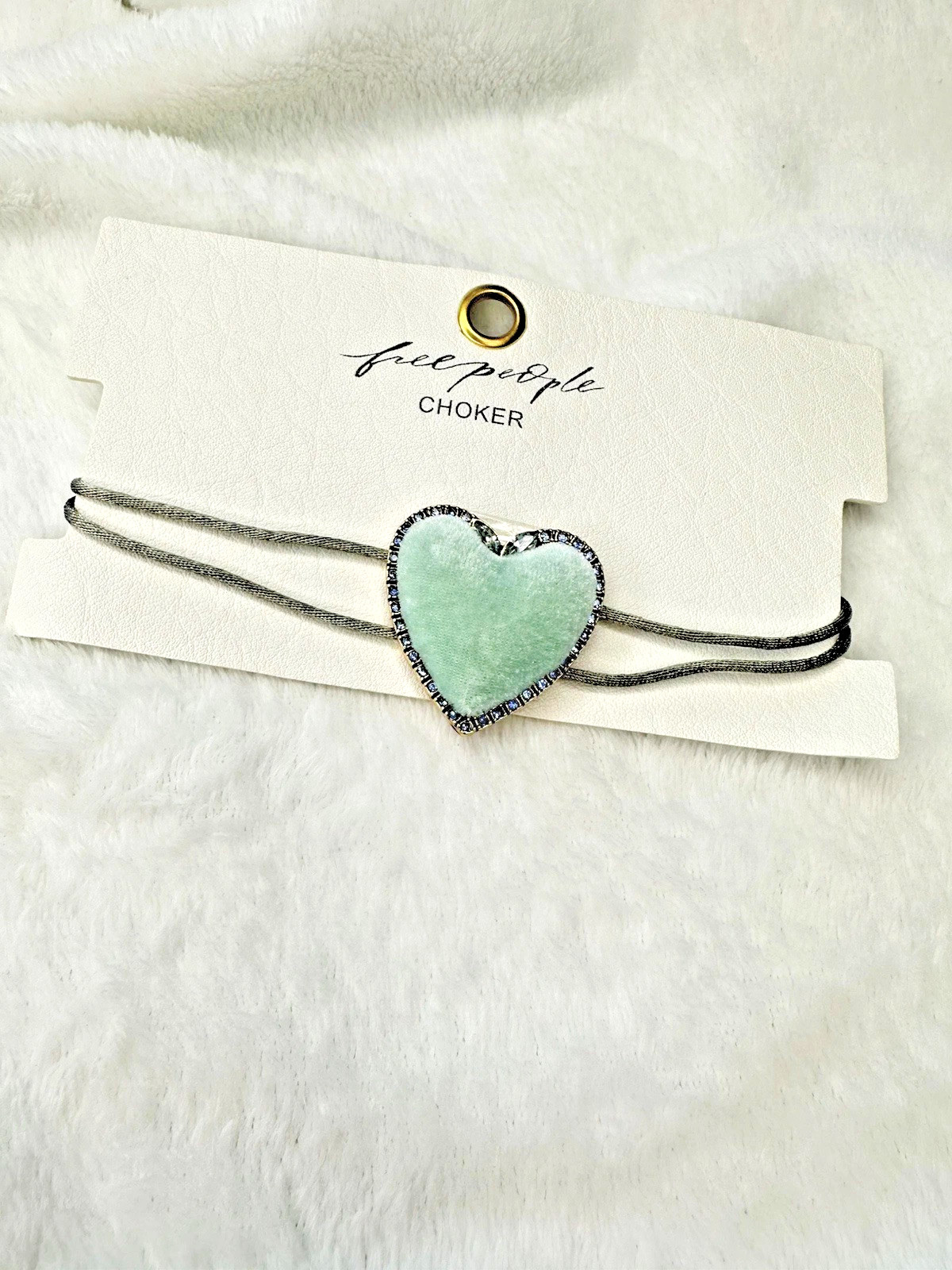 NEW Free People Choker Sage Green Valentine’s Day Dainty Coquette Velvet Heart