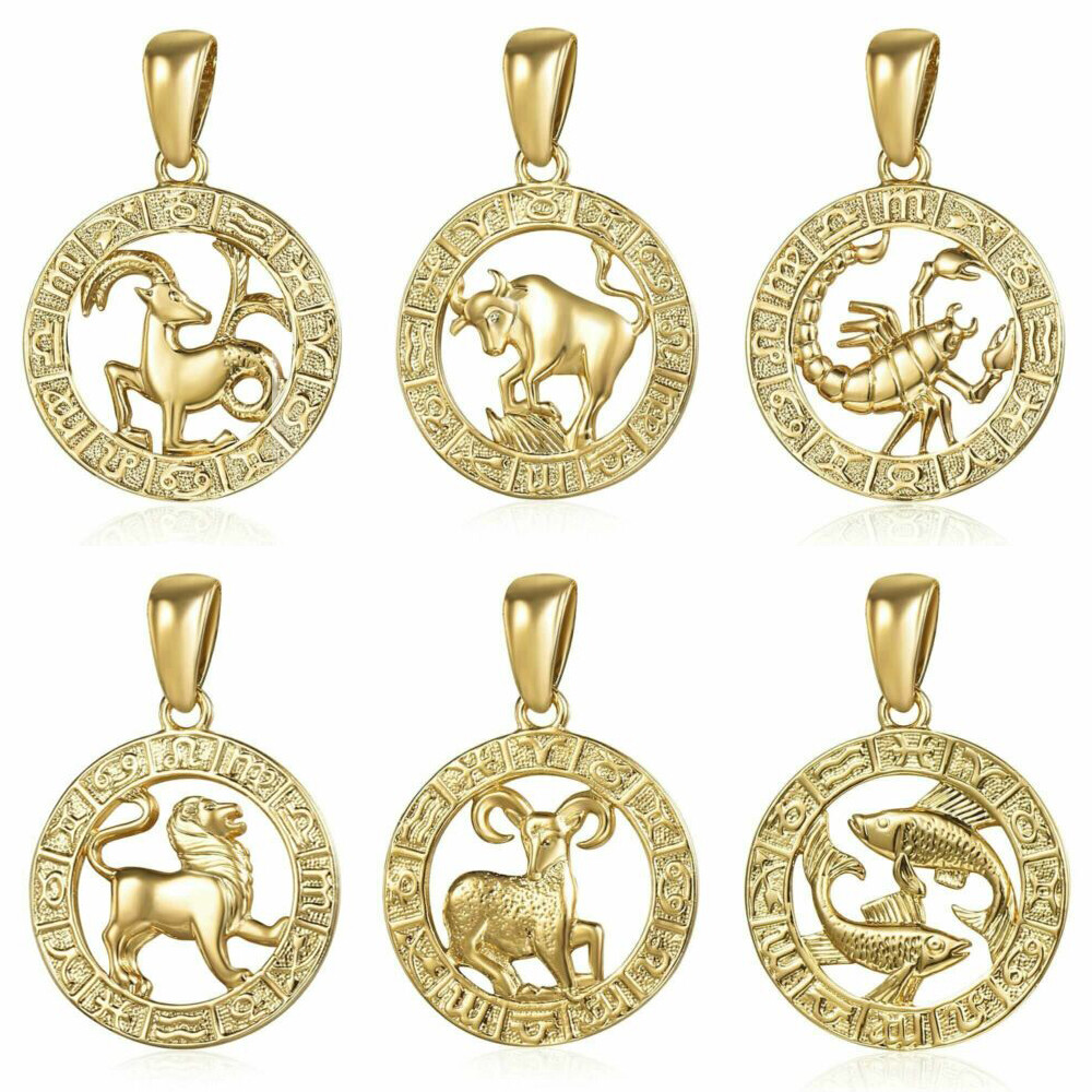 Gold Filled Horoscope Zodiac Sign Pendant Charm Unisex Aries Taurus Gemini Virgo