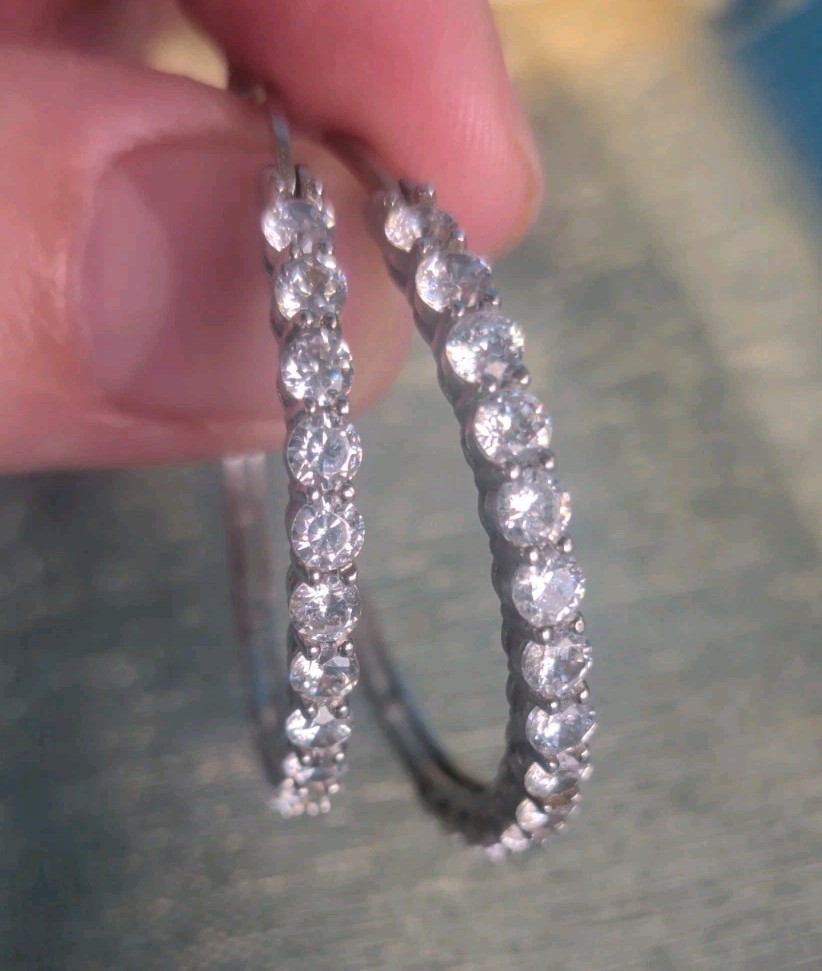 JCM 925 Sterling Silver CZ Channel Set Hoop Earrings Cubic Zirconia Sparkle