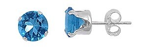 Sterling Silver Blue Topaz CZ Stud Earrings Round Brilliant Cut 925 Fine Jewelry