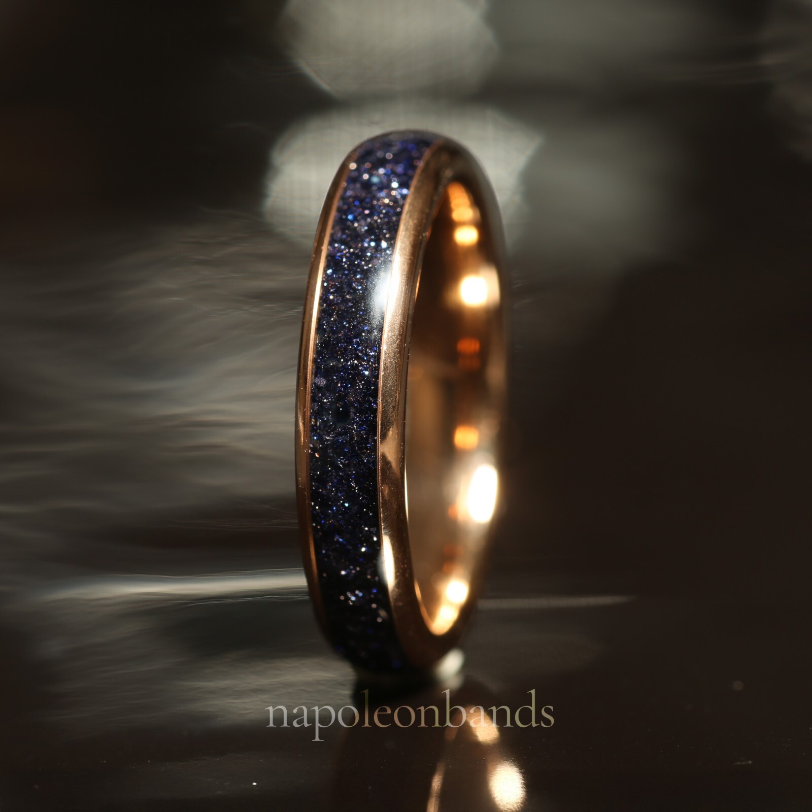 Sandstone Nebula Galaxy Ring Set, Rose 8mm & 4mm Gold Wedding Band, Comfort Fit