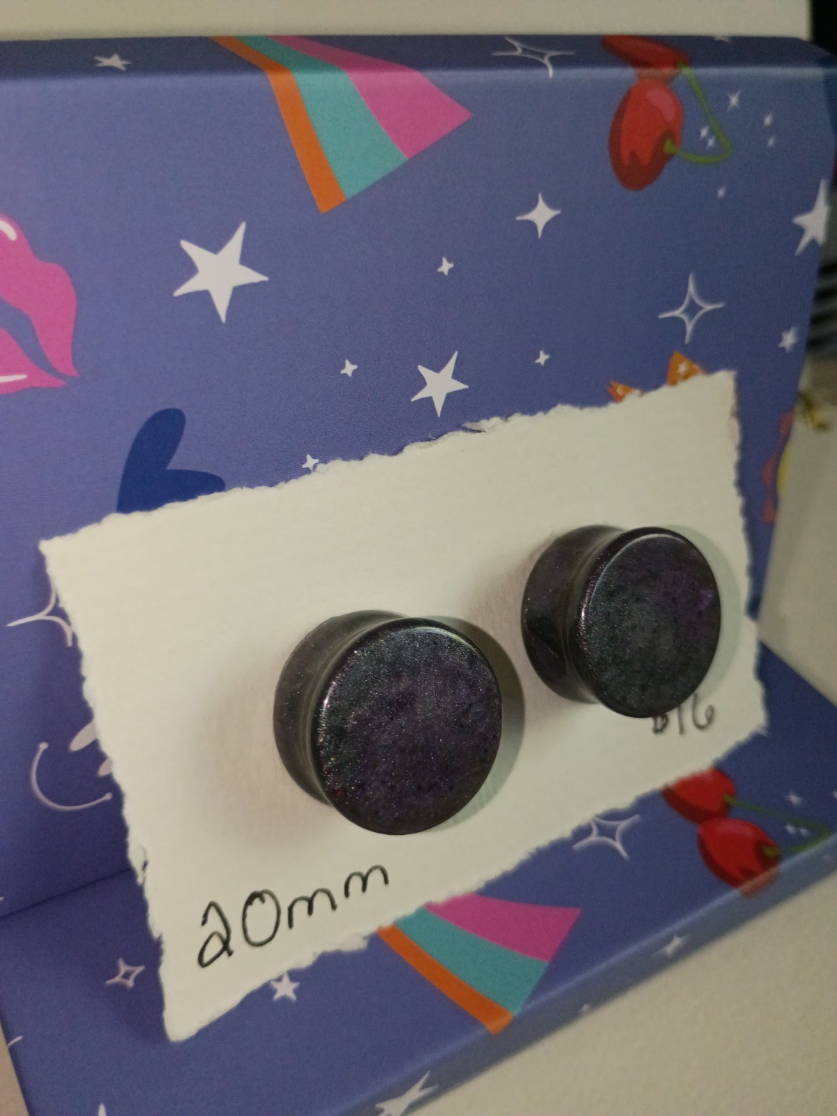 20mm Handmade Purple and Gray Mica Resin Ear Gauges | Shimmering Round Plugs