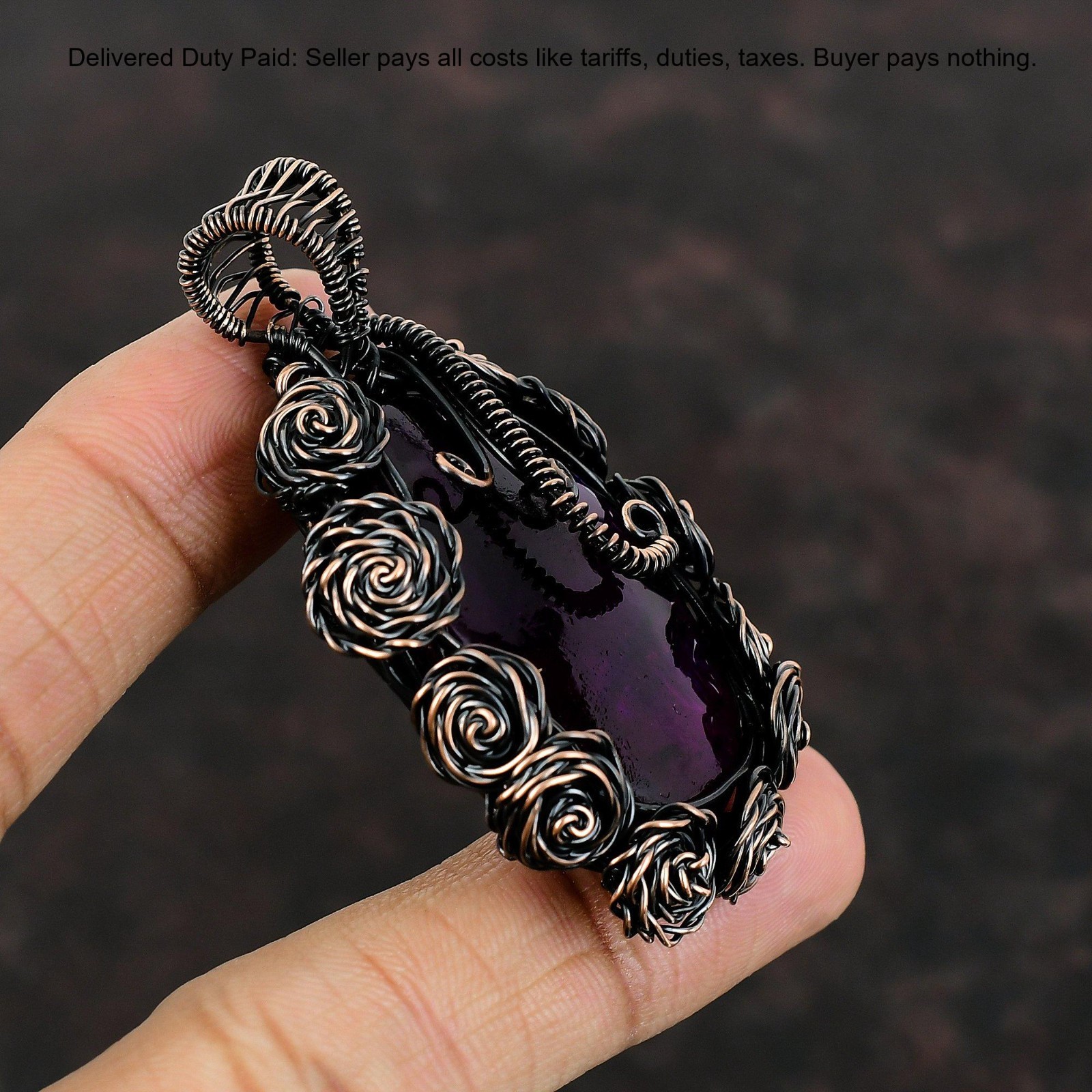 Oval Pink Fire Labradorite Gemstone Wire Wrap Flower Wife Pendant Jewelry Copper